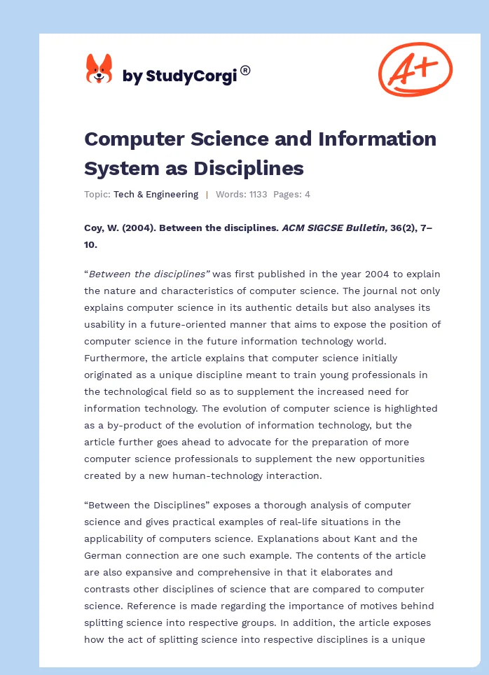 Computer Science and Information System as Disciplines. Page 1