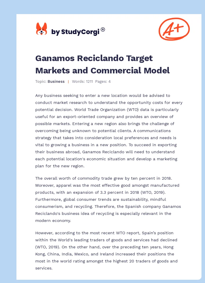 Ganamos Reciclando Target Markets and Commercial Model. Page 1