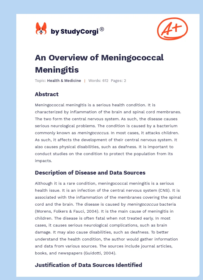 An Overview of Meningococcal Meningitis. Page 1