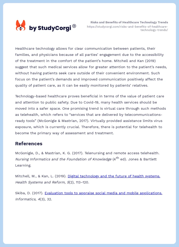 Risks and Benefits of Healthcare Technology Trends. Page 2