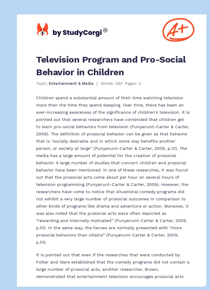 Television Program and Pro-Social Behavior in Children. Page 1