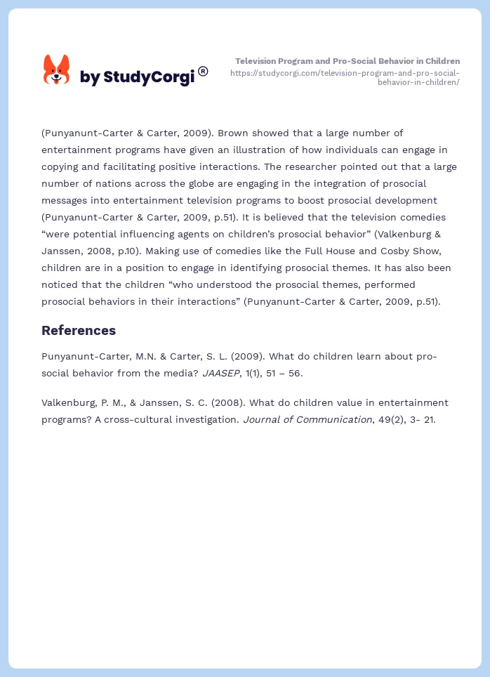 Television Program and Pro-Social Behavior in Children. Page 2