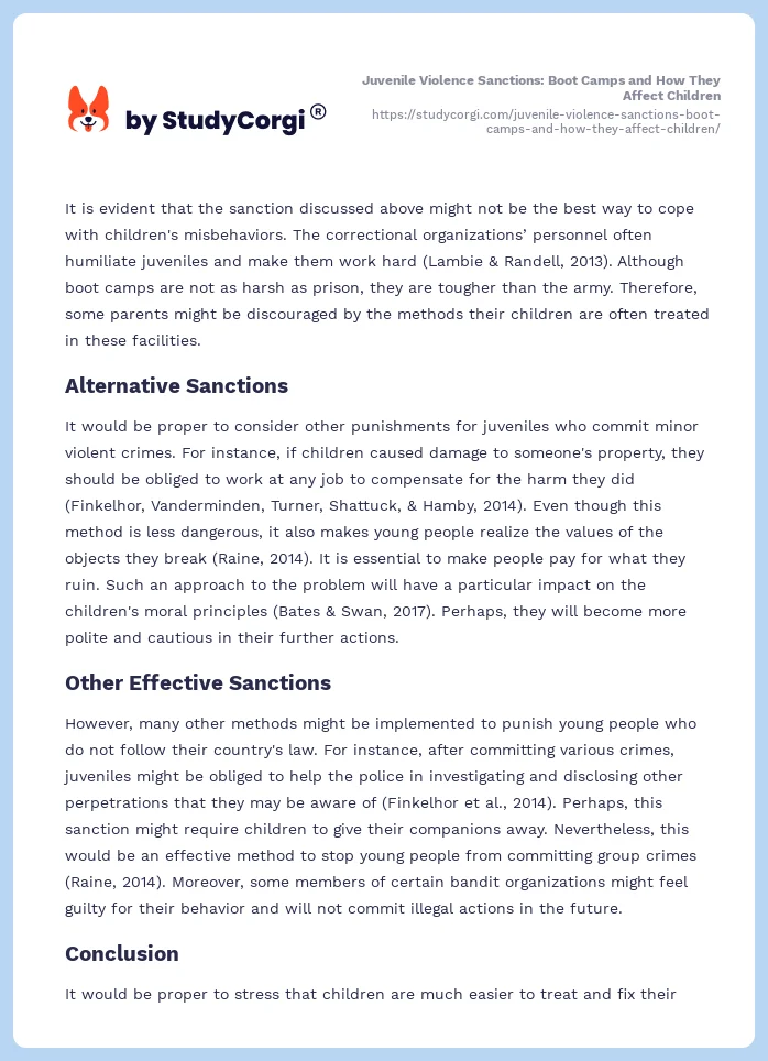 Juvenile Violence Sanctions: Boot Camps and How They Affect Children. Page 2