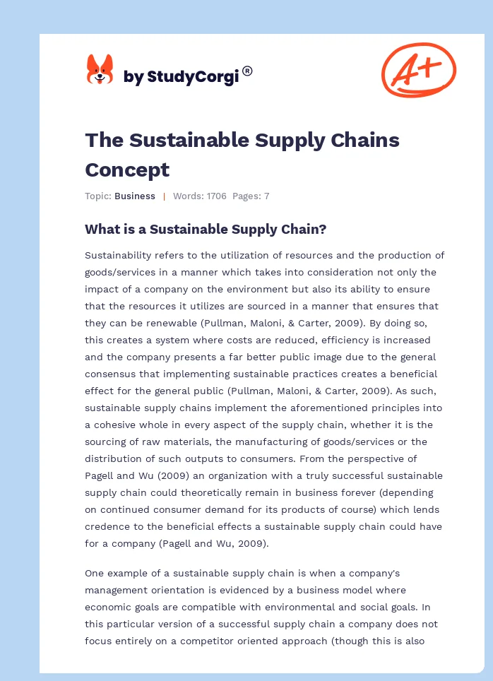 The Sustainable Supply Chains Concept. Page 1