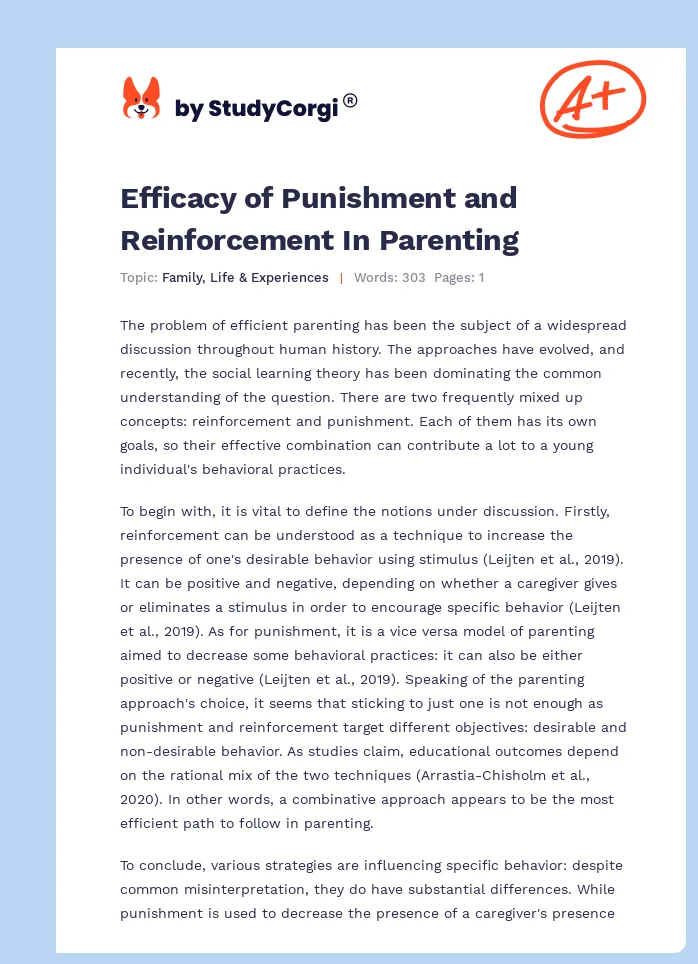 Efficacy of Punishment and Reinforcement In Parenting. Page 1