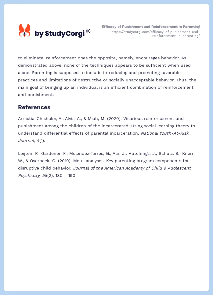 Efficacy of Punishment and Reinforcement In Parenting. Page 2