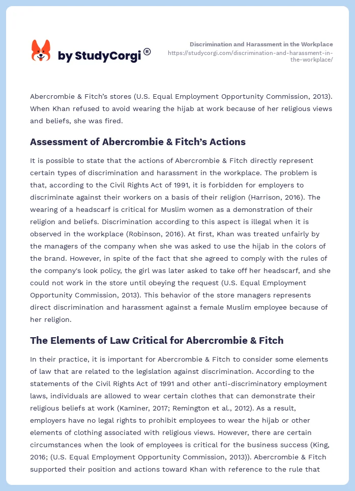 Discrimination and Harassment in the Workplace. Page 2