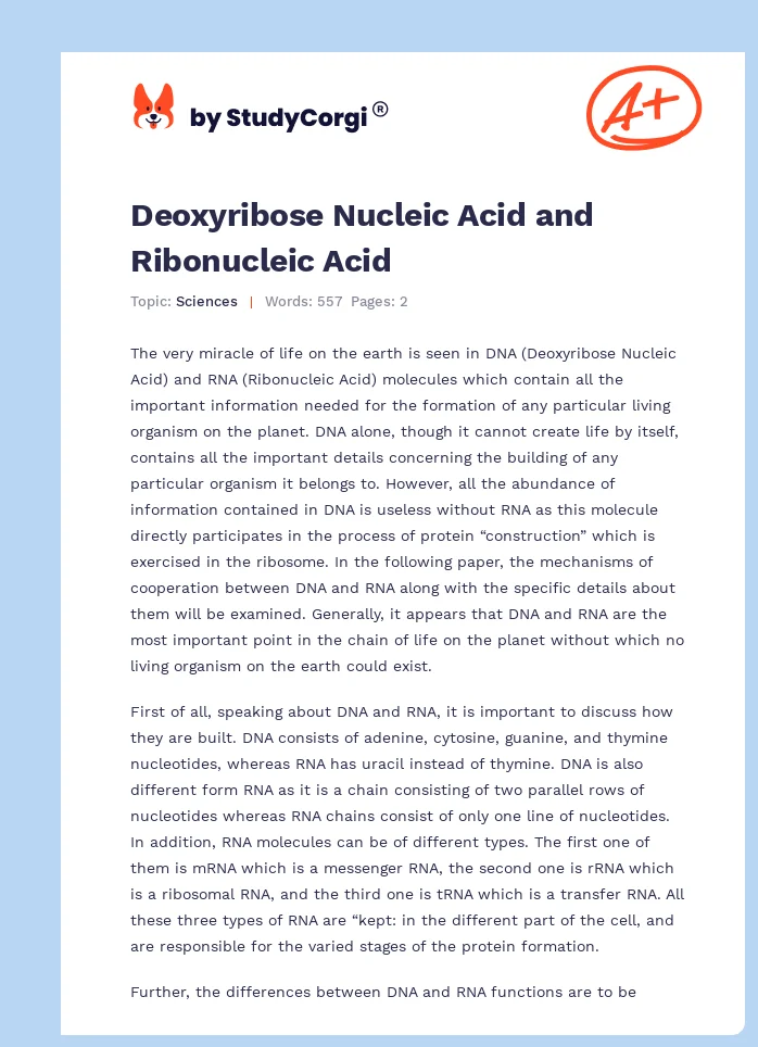 Deoxyribose Nucleic Acid and Ribonucleic Acid. Page 1