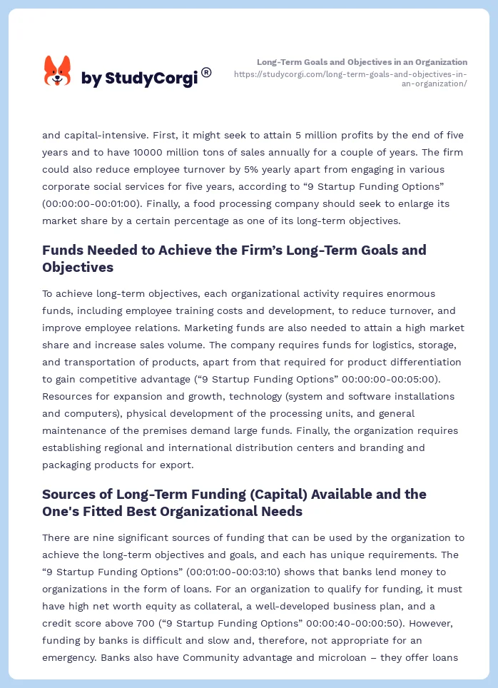 Long-Term Goals and Objectives in an Organization. Page 2