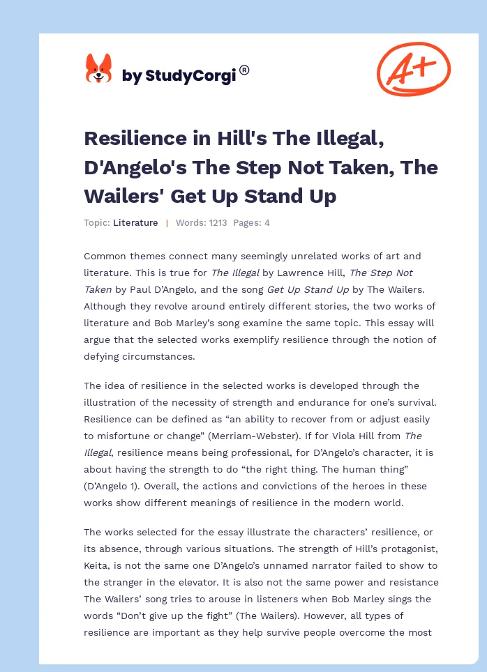 Resilience in Hill's The Illegal, D'Angelo's The Step Not Taken, The Wailers' Get Up Stand Up. Page 1