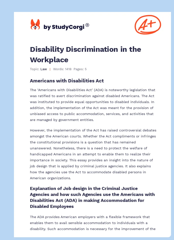 Disability Discrimination in the Workplace. Page 1