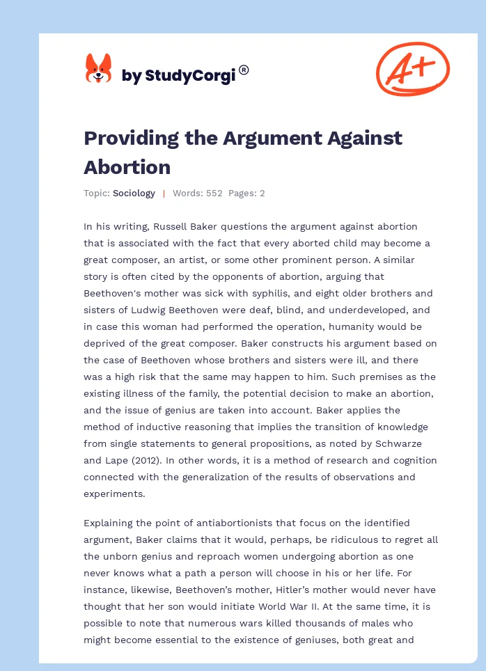 Providing the Argument Against Abortion. Page 1