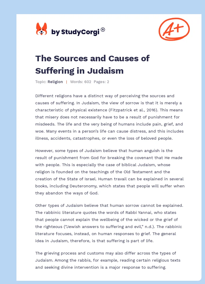The Sources and Causes of Suffering in Judaism. Page 1
