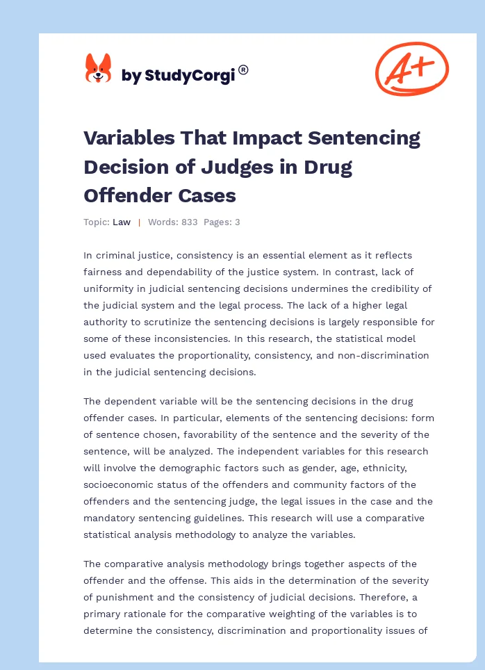 Variables That Impact Sentencing Decision of Judges in Drug Offender Cases. Page 1