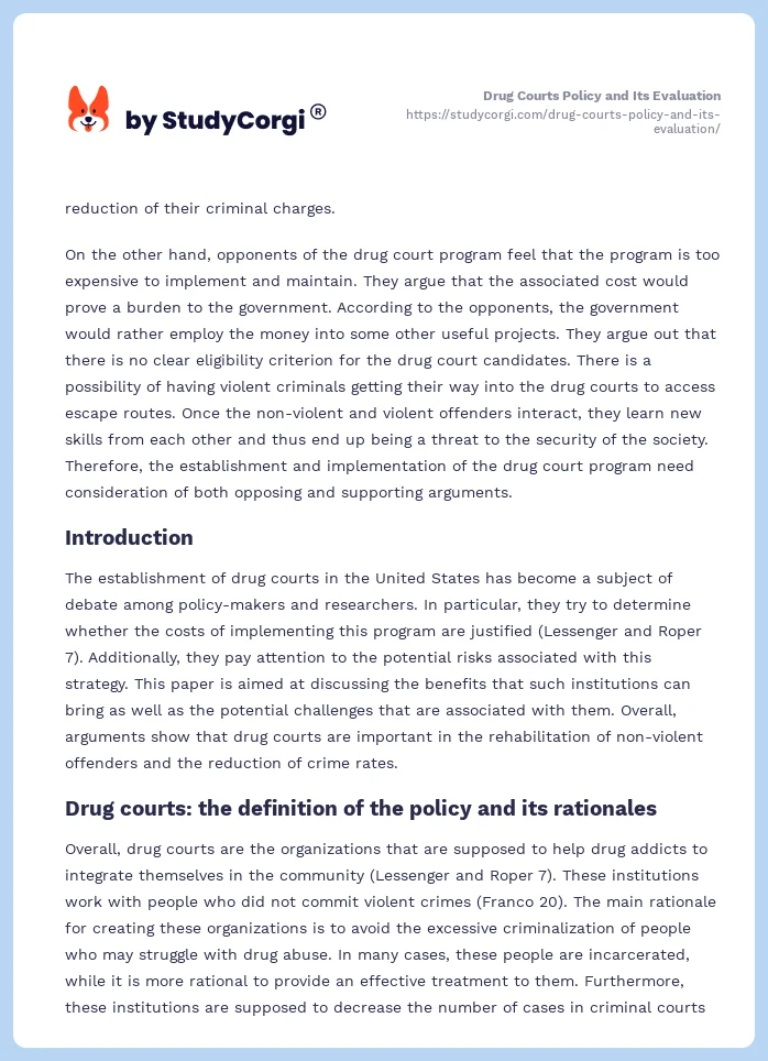 Drug Courts Policy and Its Evaluation. Page 2