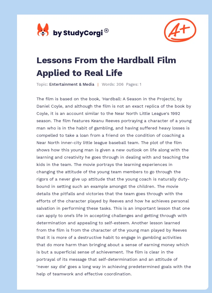 Lessons From the Hardball Film Applied to Real Life. Page 1