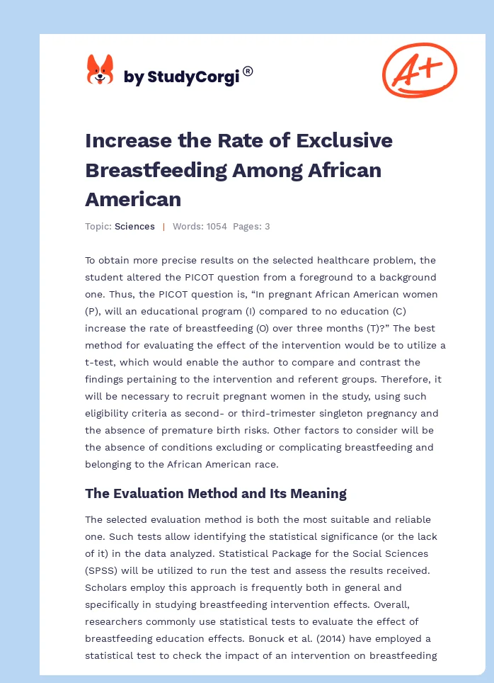Increase the Rate of Exclusive Breastfeeding Among African American. Page 1
