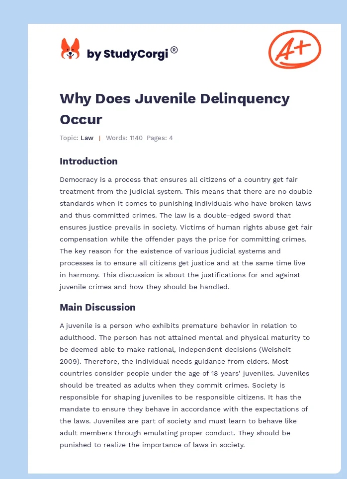 Why Does Juvenile Delinquency Occur. Page 1