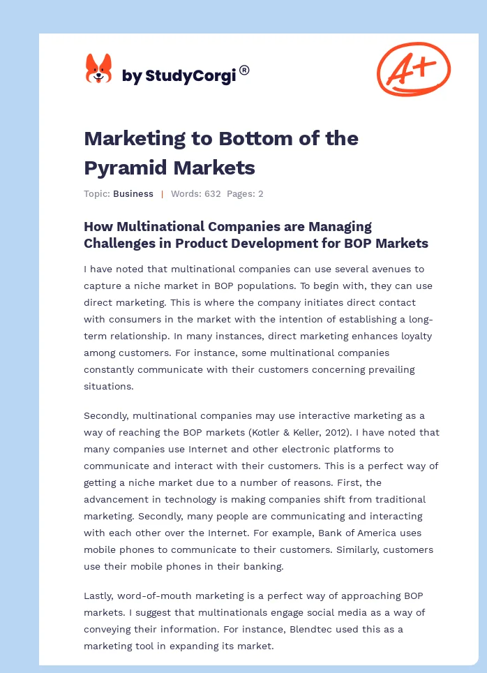 Marketing to Bottom of the Pyramid Markets. Page 1