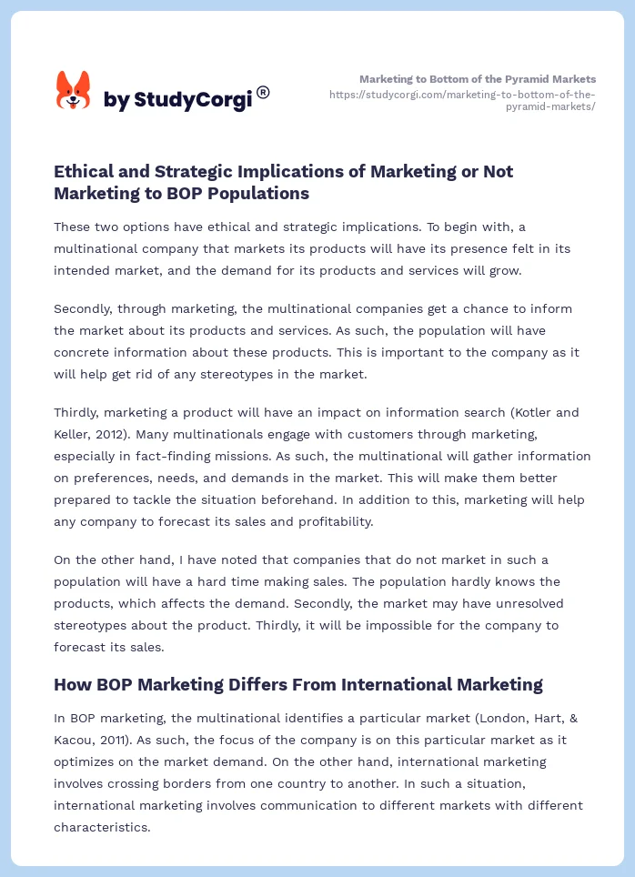 Marketing to Bottom of the Pyramid Markets. Page 2