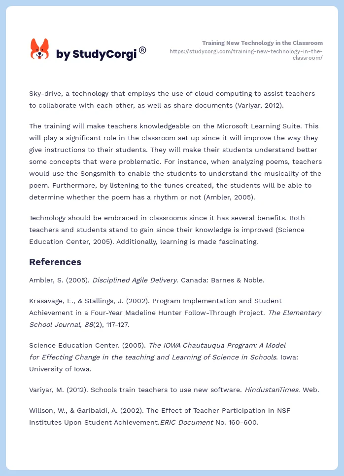 Training New Technology in the Classroom. Page 2