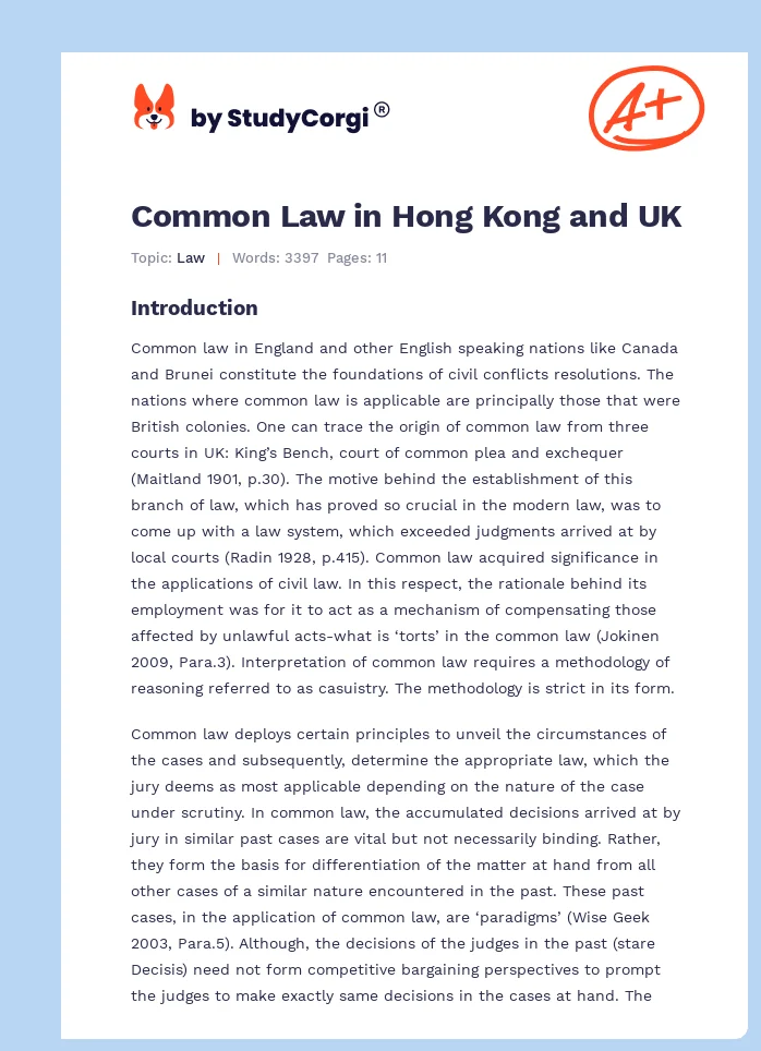 Common Law in Hong Kong and UK. Page 1