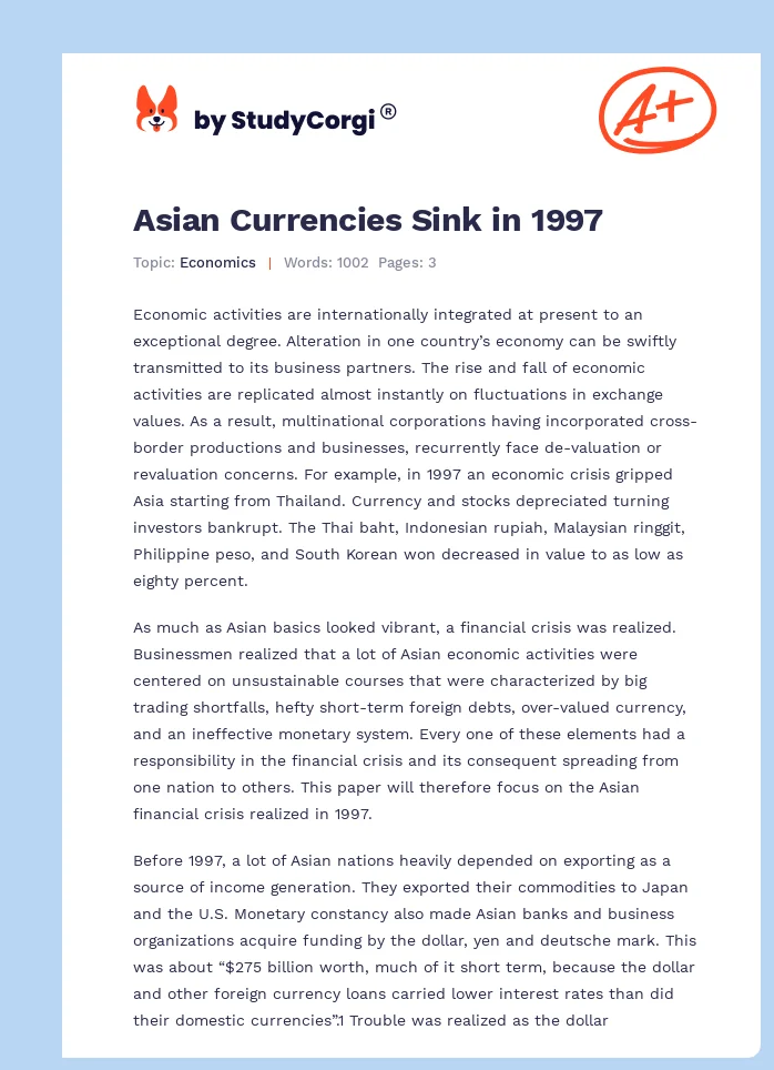 Asian Currencies Sink in 1997. Page 1