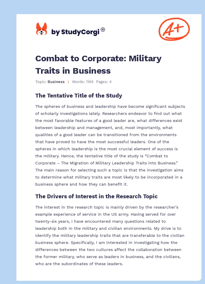Combat to Corporate: Military Traits in Business. Page 1