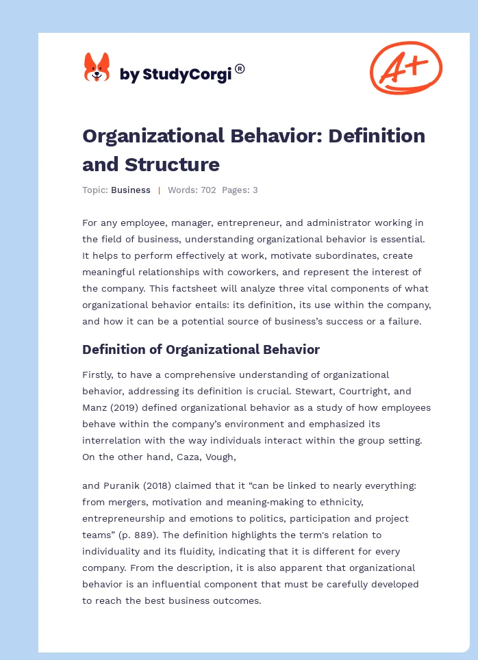 Organizational Behavior: Definition and Structure. Page 1