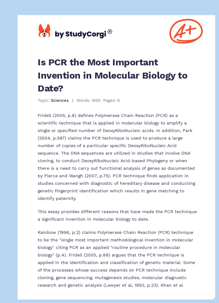 Is PCR the Most Important Invention in Molecular Biology to Date?. Page 1