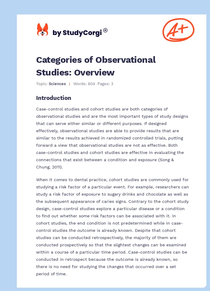 Categories of Observational Studies: Overview. Page 1