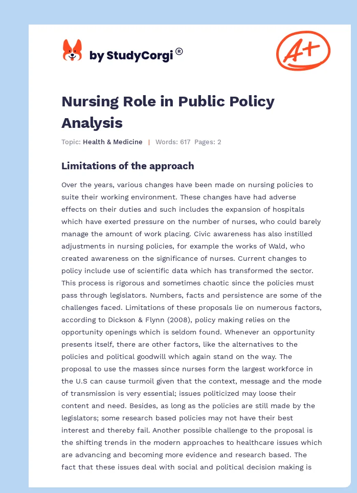 Nursing Role in Public Policy Analysis. Page 1
