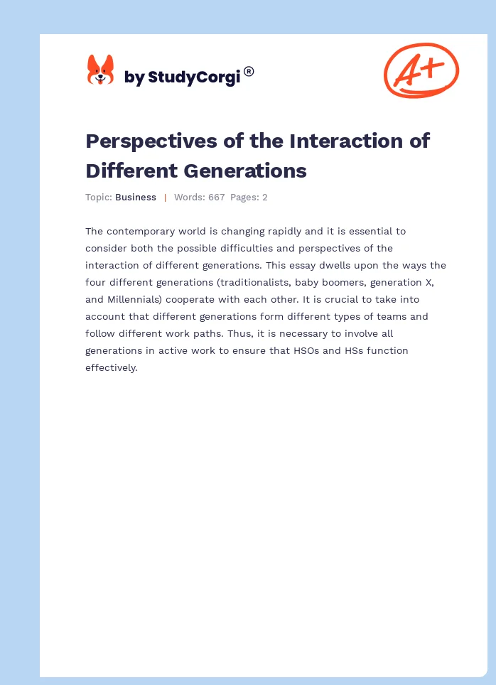 Perspectives of the Interaction of Different Generations. Page 1