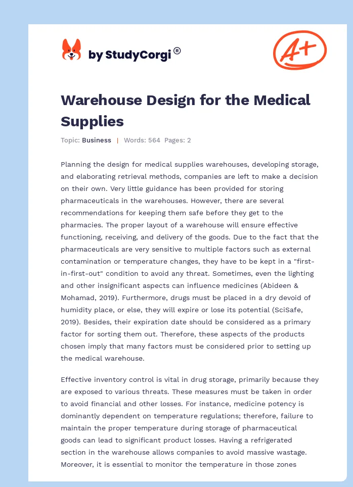 Warehouse Design for the Medical Supplies. Page 1