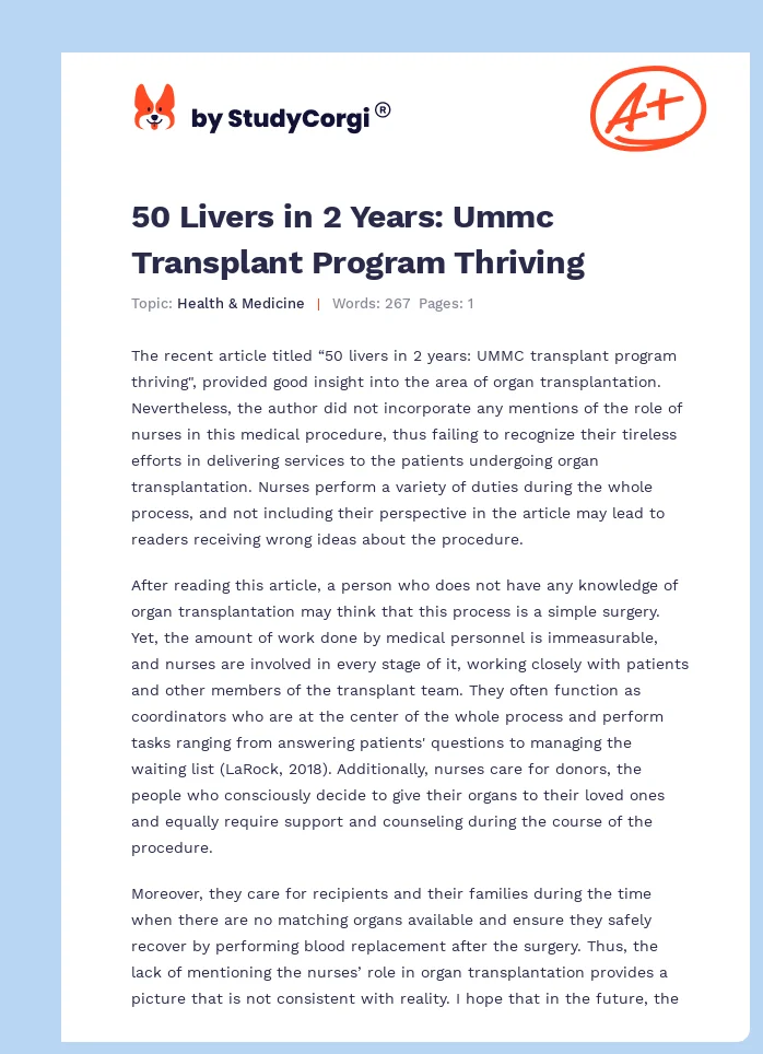 50 Livers in 2 Years: Ummc Transplant Program Thriving. Page 1