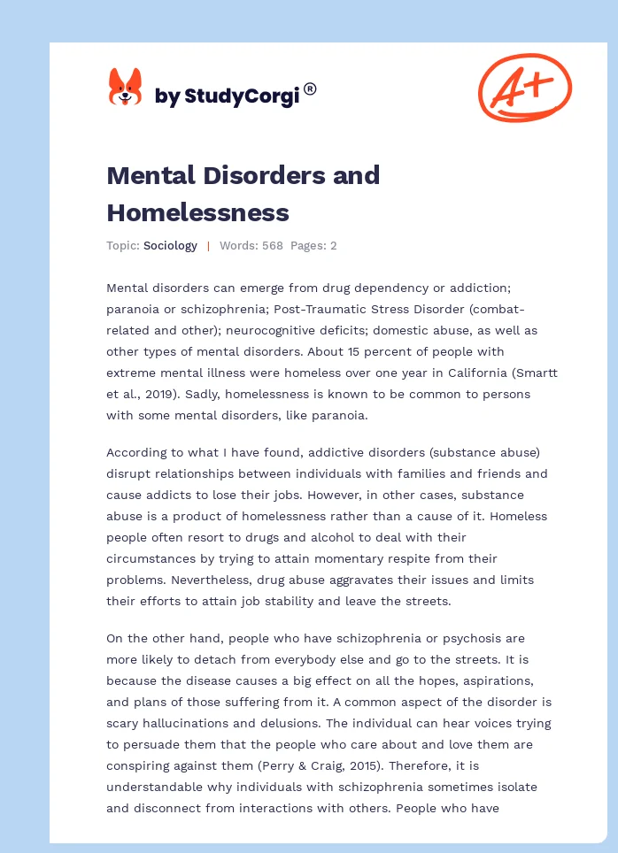 Mental Disorders and Homelessness. Page 1