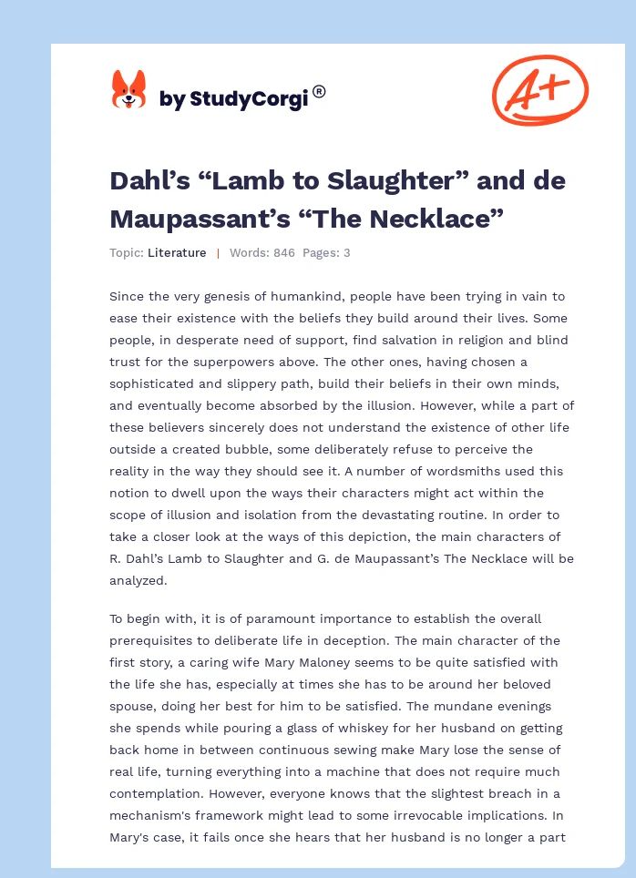 Dahl’s “Lamb to Slaughter” and de Maupassant’s “The Necklace”. Page 1