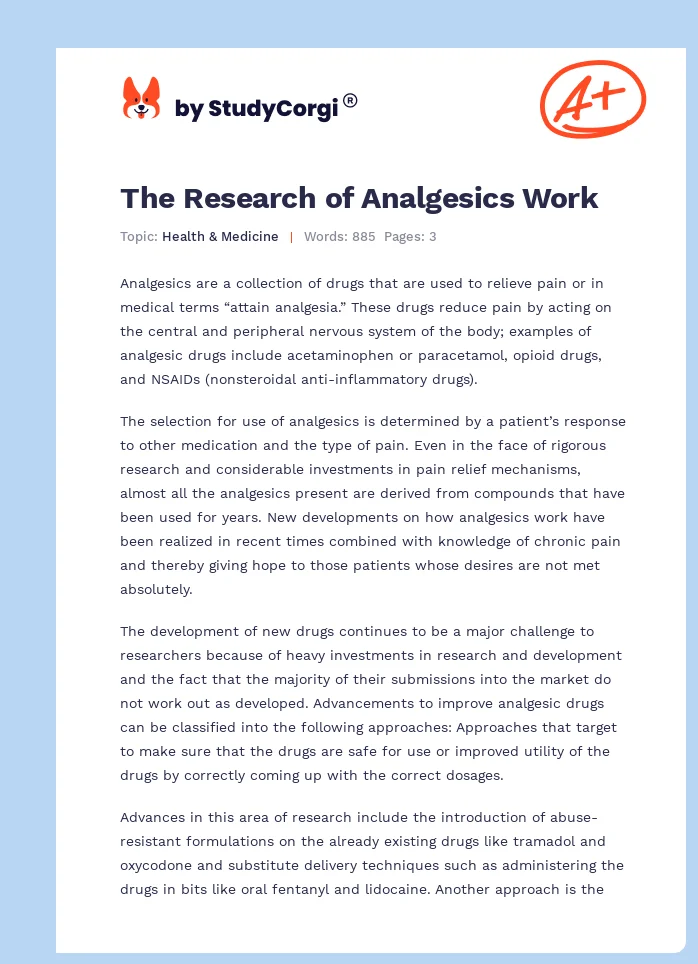The Research of Analgesics Work. Page 1