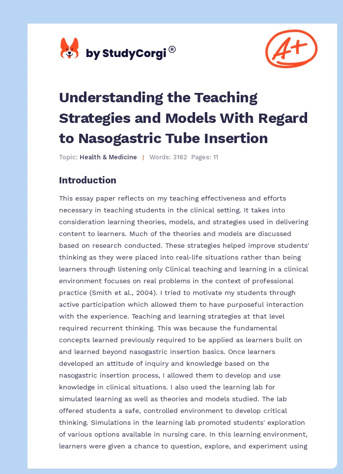 Understanding the Teaching Strategies and Models With Regard to Nasogastric Tube Insertion. Page 1
