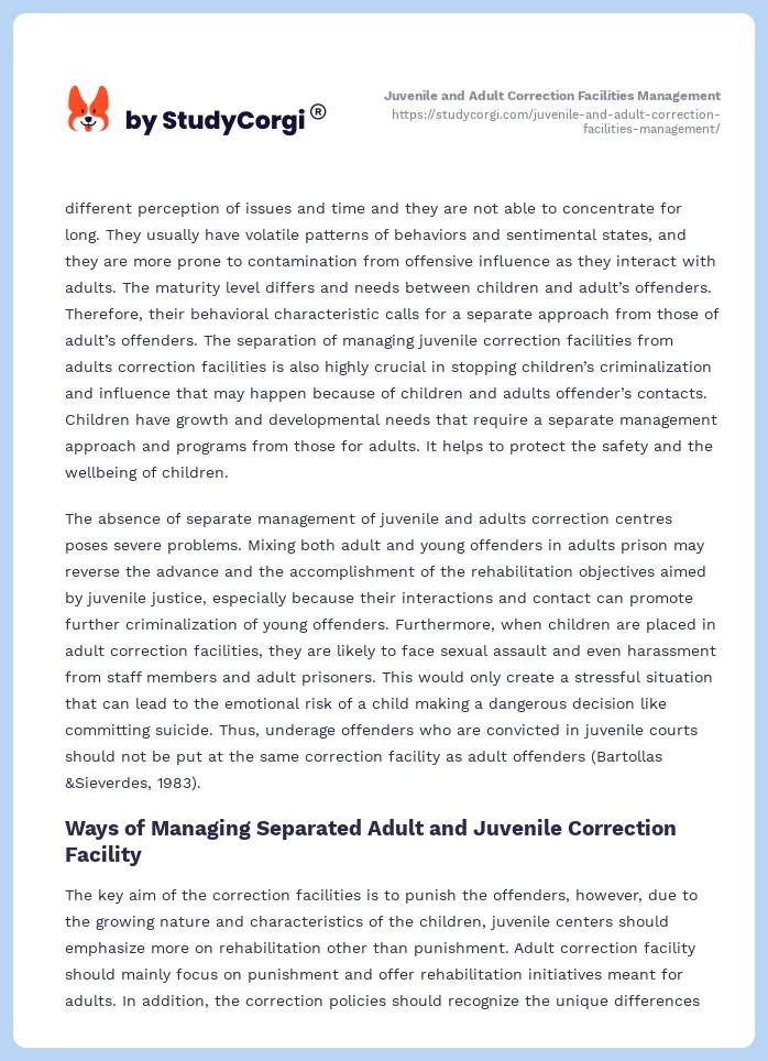 Juvenile and Adult Correction Facilities Management. Page 2