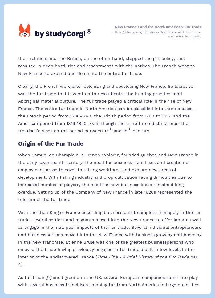 New France's and the North American' Fur Trade. Page 2