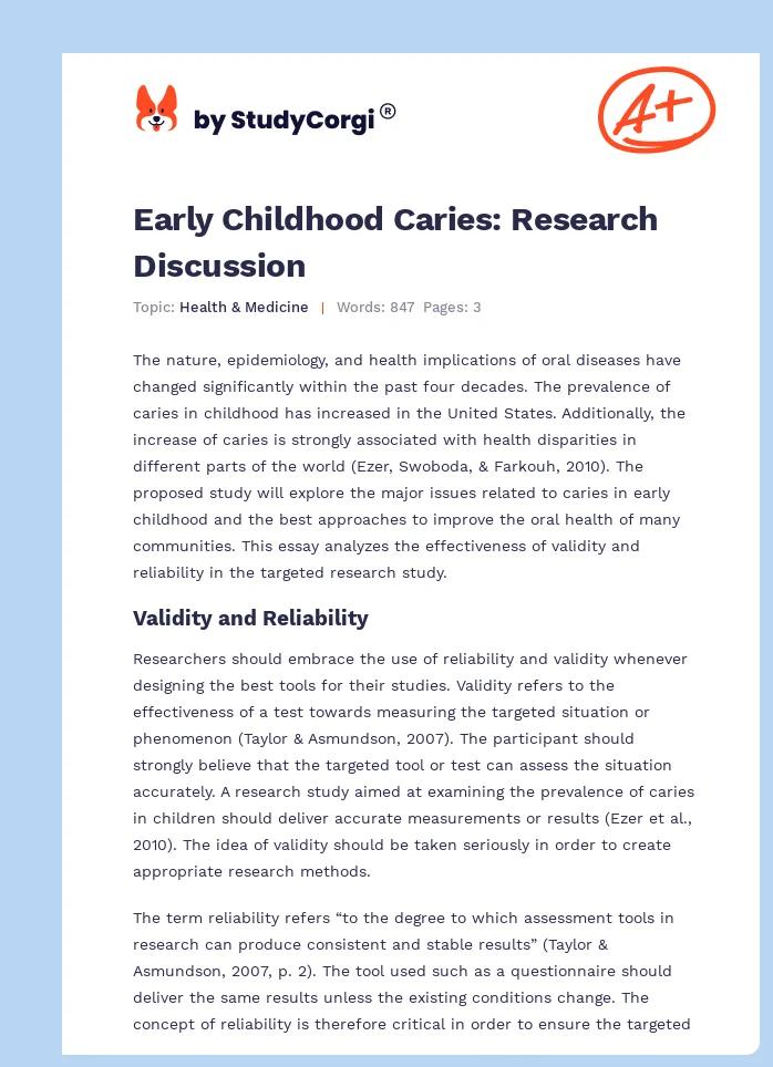 Early Childhood Caries: Research Discussion. Page 1