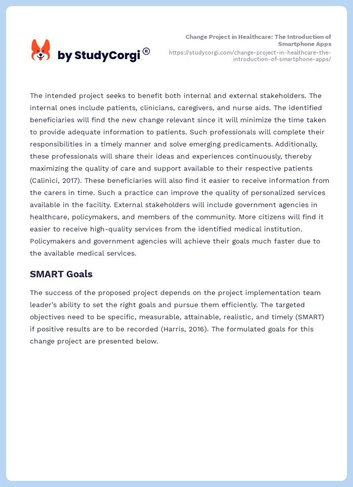 Change Project in Healthcare: The Introduction of Smartphone Apps. Page 2