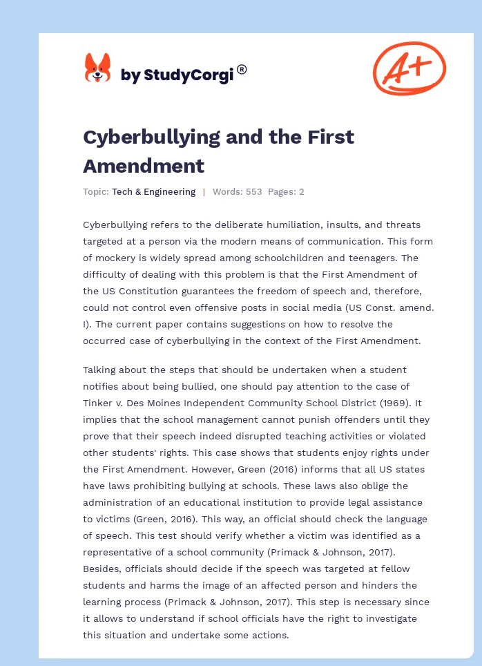 Cyberbullying and the First Amendment. Page 1