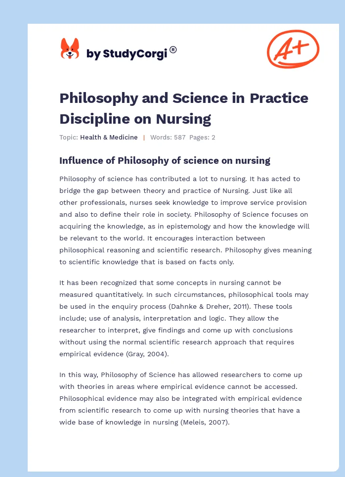 Philosophy and Science in Practice Discipline on Nursing. Page 1