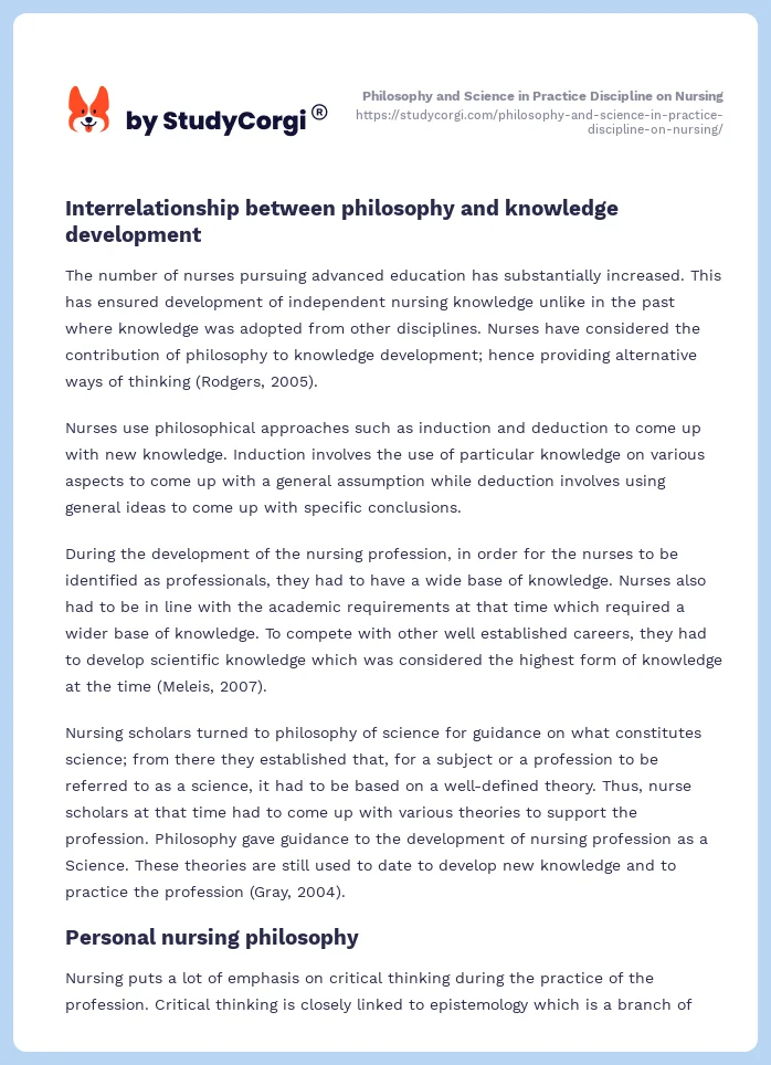 Philosophy and Science in Practice Discipline on Nursing. Page 2