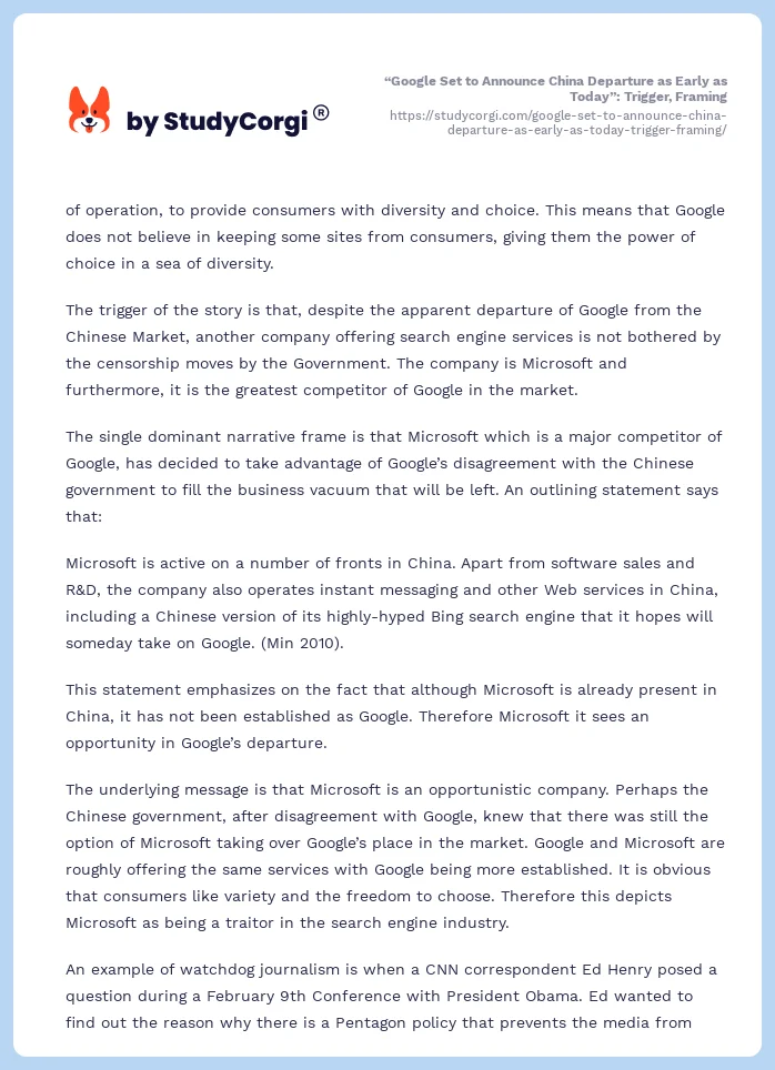 “Google Set to Announce China Departure as Early as Today”: Trigger, Framing. Page 2