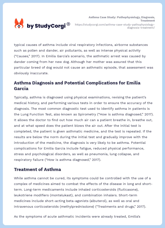 Asthma Case Study: Pathophysiology, Diagnosis, Treatment. Page 2