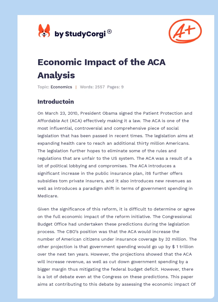 Economic Impact of the ACA Analysis. Page 1