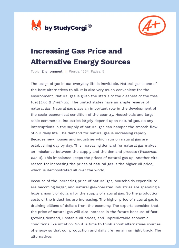 Increasing Gas Price and Alternative Energy Sources. Page 1